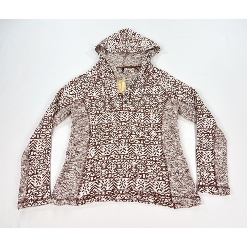 North River Outfitters Women's M Hoodie Sweater Fair Isle Cappuccino Brown New